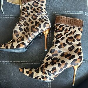 Casadei Animal Print Ankle Boots with Metallic Heel